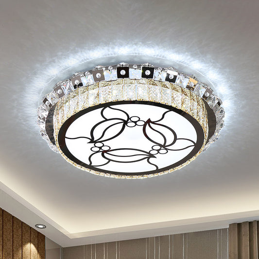 Stainless Steel LED Flush Light Fixture Modern Beveled Crystal Round Ceiling Lamp with Leaf Pattern Stainless-Steel Clearhalo 'Ceiling Lights' 'Close To Ceiling Lights' 'Close to ceiling' 'Flush mount' Lighting' 1194264