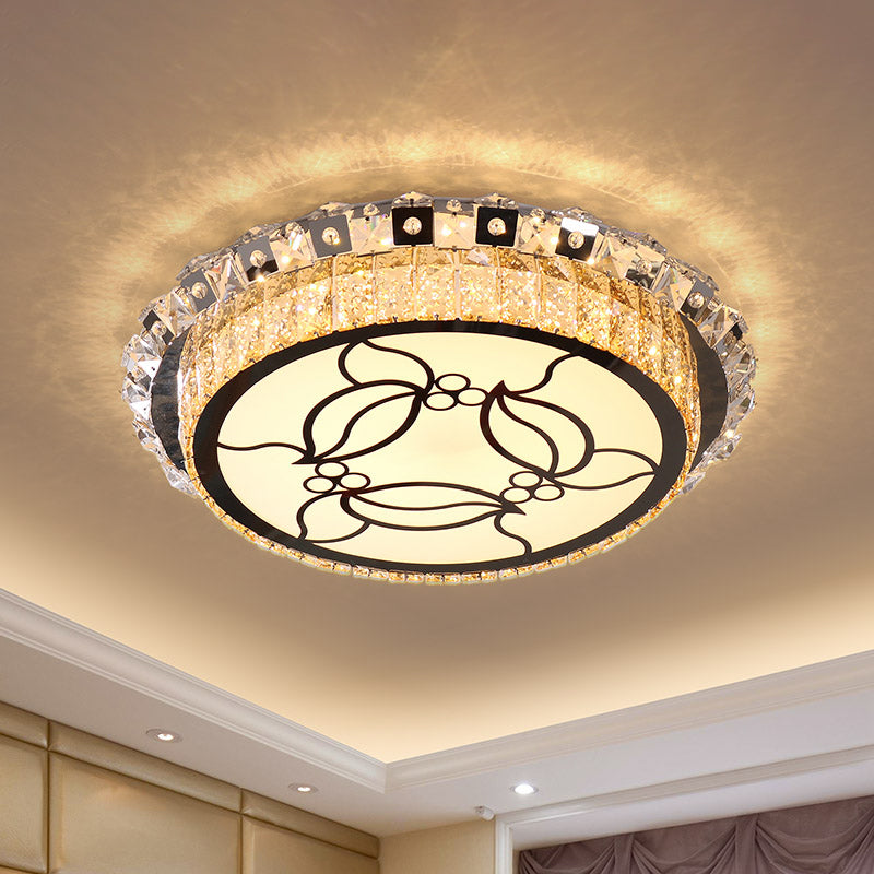 Stainless Steel LED Flush Light Fixture Modern Beveled Crystal Round Ceiling Lamp with Leaf Pattern Clearhalo 'Ceiling Lights' 'Close To Ceiling Lights' 'Close to ceiling' 'Flush mount' Lighting' 1194265
