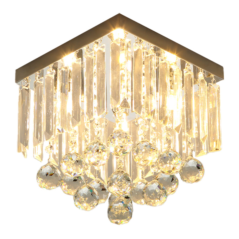 Cube Foyer Ceiling Lighting Minimalism Clear Crystal LED Flush Mount Light Fixture with Ball Drop Clearhalo 'Ceiling Lights' 'Close To Ceiling Lights' 'Close to ceiling' 'Flush mount' Lighting' 1194282