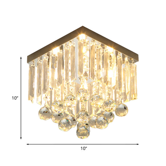 Cube Foyer Ceiling Lighting Minimalism Clear Crystal LED Flush Mount Light Fixture with Ball Drop Clearhalo 'Ceiling Lights' 'Close To Ceiling Lights' 'Close to ceiling' 'Flush mount' Lighting' 1194283