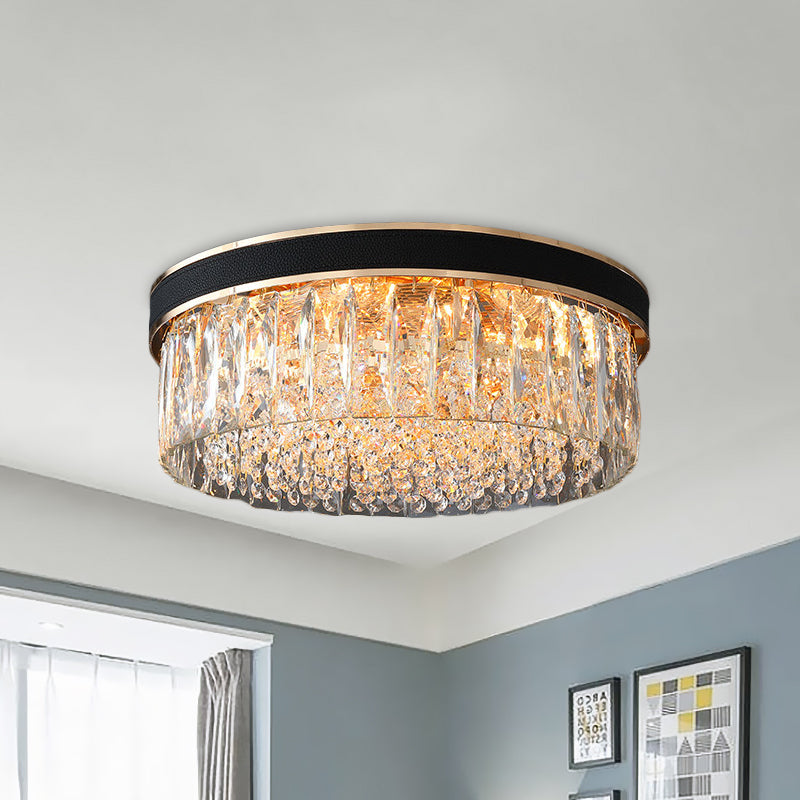 5-Light Drum Flush Mount Fixture Modernist Black Crystal Ceiling Flush Mount Light for Bedroom Black Clearhalo 'Ceiling Lights' 'Close To Ceiling Lights' 'Close to ceiling' 'Flush mount' Lighting' 1194288