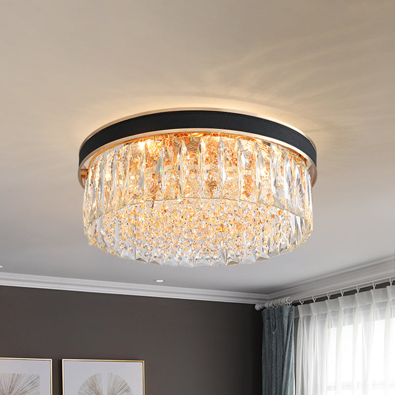 5-Light Drum Flush Mount Fixture Modernist Black Crystal Ceiling Flush Mount Light for Bedroom Clearhalo 'Ceiling Lights' 'Close To Ceiling Lights' 'Close to ceiling' 'Flush mount' Lighting' 1194289