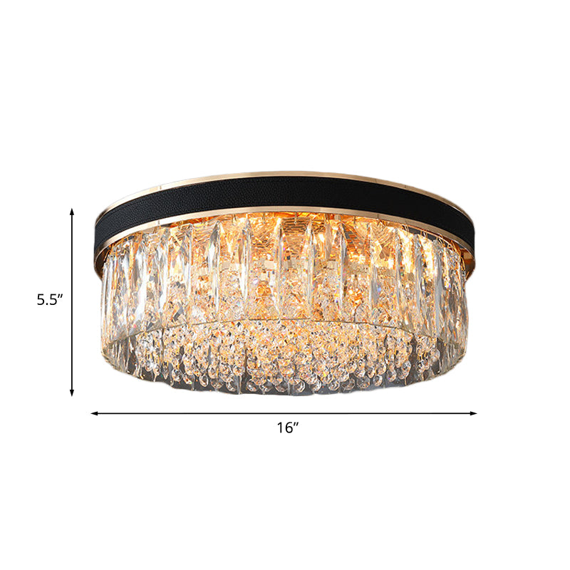 5-Light Drum Flush Mount Fixture Modernist Black Crystal Ceiling Flush Mount Light for Bedroom Clearhalo 'Ceiling Lights' 'Close To Ceiling Lights' 'Close to ceiling' 'Flush mount' Lighting' 1194291