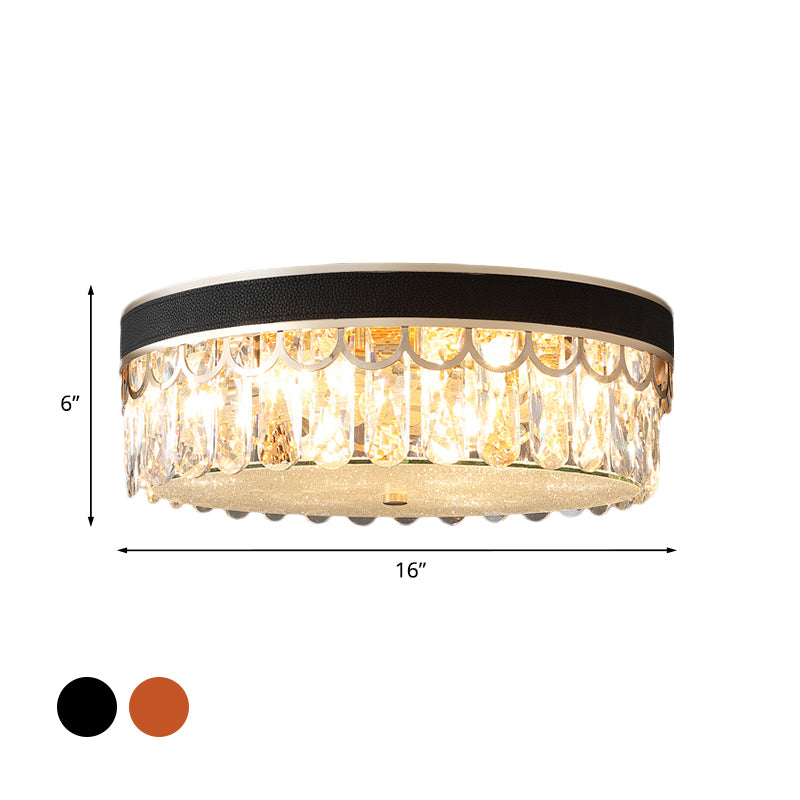 Orange/Black 5 Bulbs Ceiling Lamp Modern Cut K9 Crystal Drum Flush Mount Recessed Lighting Clearhalo 'Ceiling Lights' 'Close To Ceiling Lights' 'Close to ceiling' 'Flush mount' Lighting' 1194303