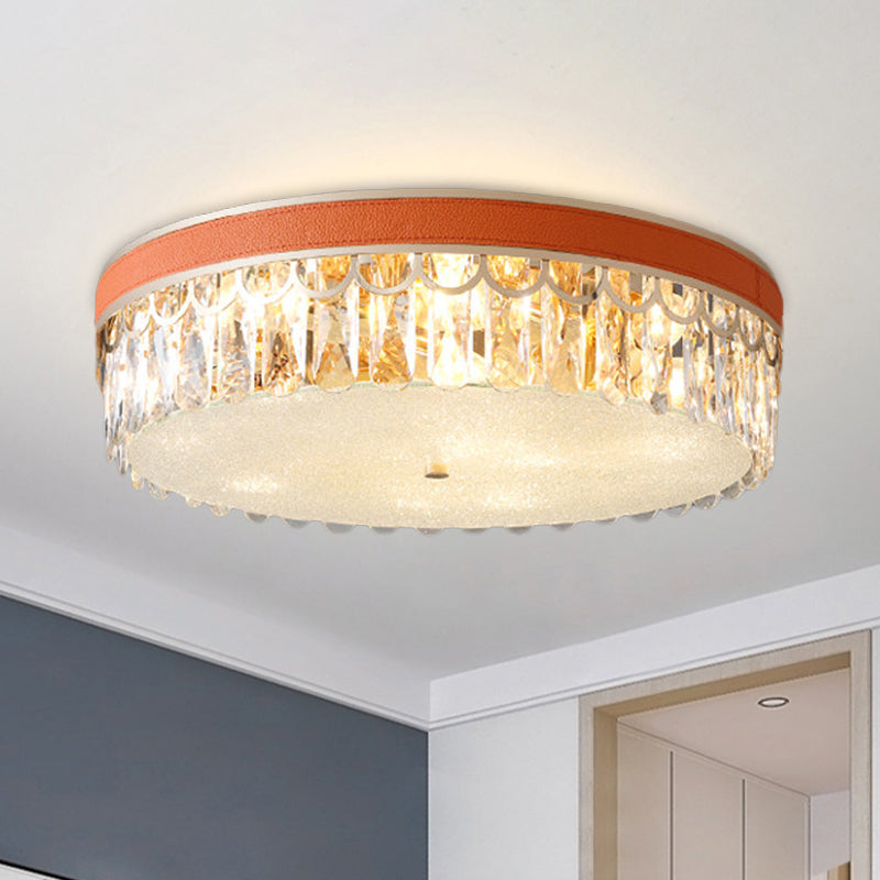 Orange/Black 5 Bulbs Ceiling Lamp Modern Cut K9 Crystal Drum Flush Mount Recessed Lighting Orange Clearhalo 'Ceiling Lights' 'Close To Ceiling Lights' 'Close to ceiling' 'Flush mount' Lighting' 1194304