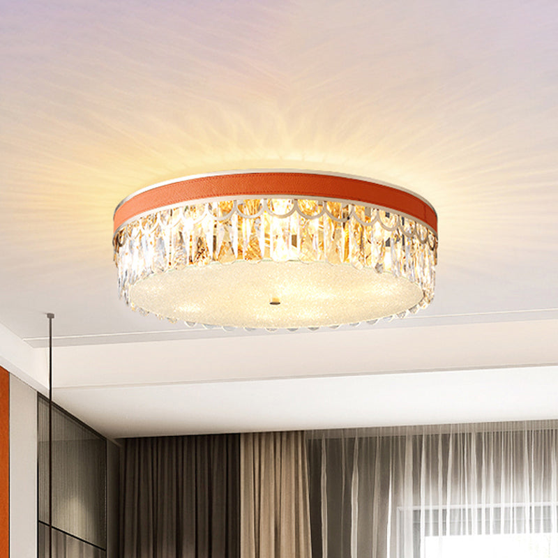 Orange/Black 5 Bulbs Ceiling Lamp Modern Cut K9 Crystal Drum Flush Mount Recessed Lighting Clearhalo 'Ceiling Lights' 'Close To Ceiling Lights' 'Close to ceiling' 'Flush mount' Lighting' 1194305