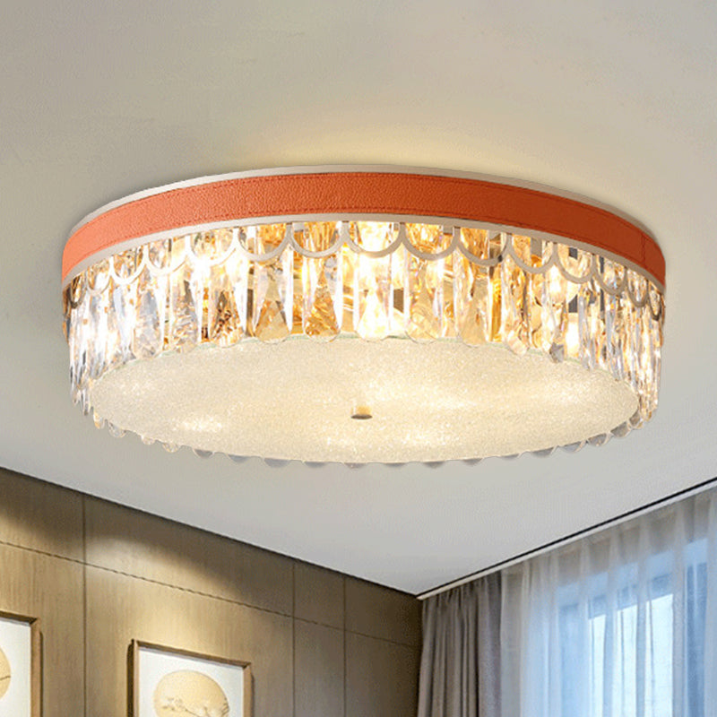 Orange/Black 5 Bulbs Ceiling Lamp Modern Cut K9 Crystal Drum Flush Mount Recessed Lighting Clearhalo 'Ceiling Lights' 'Close To Ceiling Lights' 'Close to ceiling' 'Flush mount' Lighting' 1194306