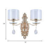 2-Light Wall Sconce Lighting Modern Double Cylinder Clear and Frosted Glass Wall Mounted Lamp in Gold Clearhalo 'Modern wall lights' 'Modern' 'Wall Lamps & Sconces' 'Wall Lights' Lighting' 1194324