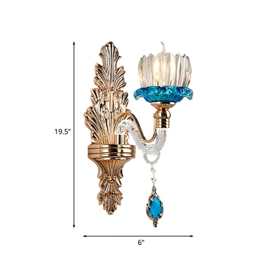 Crystal Flowerbud Wall Light Fixture Antique 1-Light Living Room Wall Mount Lighting in Blue Clearhalo 'Wall Lamps & Sconces' 'Wall Lights' Lighting' 1194328