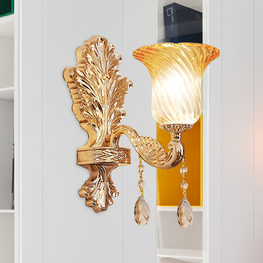 Fading Twisted Glass Flared Sconce Traditional Single-Bulb Bedroom Wall Mounted Lighting in Gold Clearhalo 'Wall Lamps & Sconces' 'Wall Lights' Lighting' 1194338