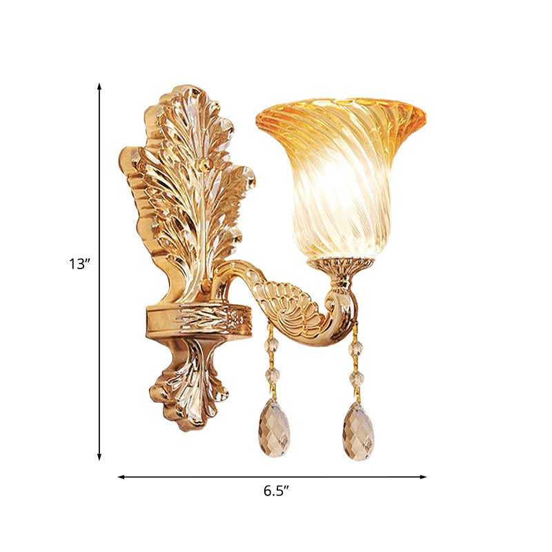 Fading Twisted Glass Flared Sconce Traditional Single-Bulb Bedroom Wall Mounted Lighting in Gold Clearhalo 'Wall Lamps & Sconces' 'Wall Lights' Lighting' 1194340