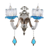 1/2-Head Lotus Wall Light Fixture Retro Blue and Clear Glass Sconce Lighting for Dining Room Clearhalo 'Wall Lamps & Sconces' 'Wall Lights' Lighting' 1194347