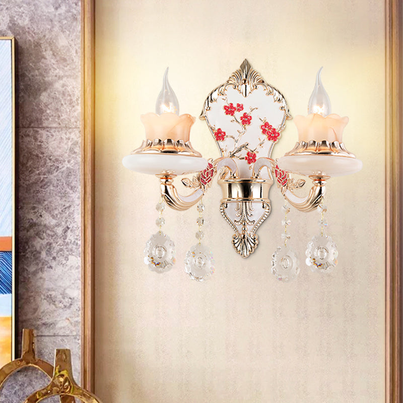 Curved Shaped Restaurant Wall Lighting Postmodern Opal Frosted Glass 2-Light Gold Wall Mounted Lamp Gold Clearhalo 'Cast Iron' 'Glass' 'Industrial' 'Modern wall lights' 'Modern' 'Tiffany' 'Traditional wall lights' 'Wall Lamps & Sconces' 'Wall Lights' Lighting' 1194406