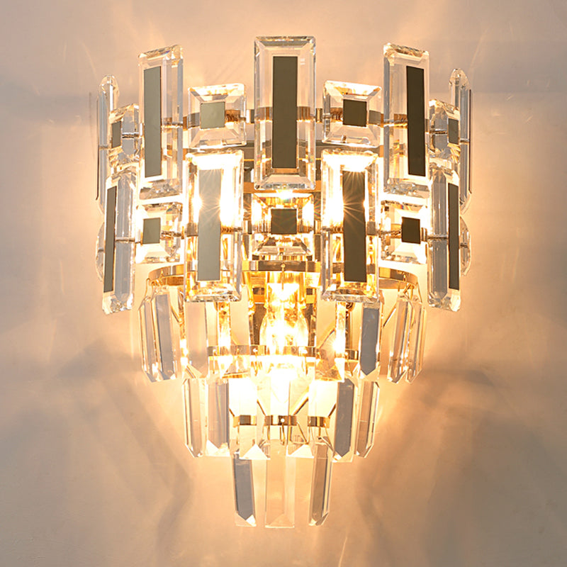 5 Tiers Clear Crystal-Rectangle Wall Lamp Contemporary 3-Light Family Room Flush Mount Wall Sconce Clearhalo 'Cast Iron' 'Glass' 'Industrial' 'Modern wall lights' 'Modern' 'Tiffany' 'Traditional wall lights' 'Wall Lamps & Sconces' 'Wall Lights' Lighting' 1194425