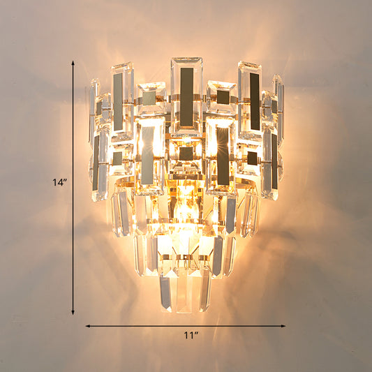 5 Tiers Clear Crystal-Rectangle Wall Lamp Contemporary 3-Light Family Room Flush Mount Wall Sconce Clearhalo 'Cast Iron' 'Glass' 'Industrial' 'Modern wall lights' 'Modern' 'Tiffany' 'Traditional wall lights' 'Wall Lamps & Sconces' 'Wall Lights' Lighting' 1194426