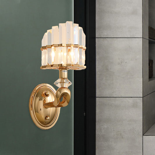Postmodern Half-Shade Wall Light 1 Head Tri-Sided Crystal Rod Wall Mounted Lamp in Gold Gold Clearhalo 'Cast Iron' 'Glass' 'Industrial' 'Modern wall lights' 'Modern' 'Tiffany' 'Traditional wall lights' 'Wall Lamps & Sconces' 'Wall Lights' Lighting' 1194427