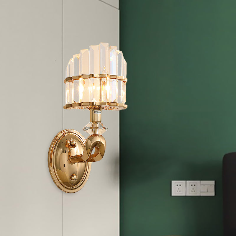 Postmodern Half-Shade Wall Light 1 Head Tri-Sided Crystal Rod Wall Mounted Lamp in Gold Clearhalo 'Cast Iron' 'Glass' 'Industrial' 'Modern wall lights' 'Modern' 'Tiffany' 'Traditional wall lights' 'Wall Lamps & Sconces' 'Wall Lights' Lighting' 1194428