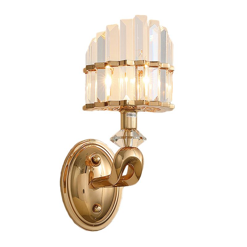 Postmodern Half-Shade Wall Light 1 Head Tri-Sided Crystal Rod Wall Mounted Lamp in Gold Clearhalo 'Cast Iron' 'Glass' 'Industrial' 'Modern wall lights' 'Modern' 'Tiffany' 'Traditional wall lights' 'Wall Lamps & Sconces' 'Wall Lights' Lighting' 1194429
