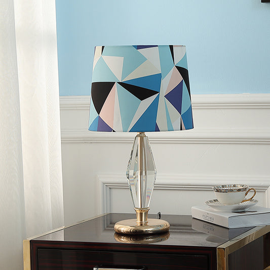 Patchwork Fabric Table Lamp Modern 1 Bulb Bedroom Nightstand Light in Blue with Crystal Accent Clearhalo 'Lamps' 'Table Lamps' Lighting' 1194432