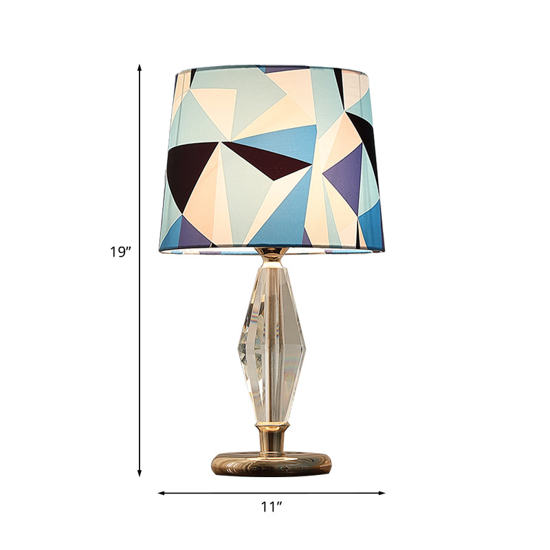 Patchwork Fabric Table Lamp Modern 1 Bulb Bedroom Nightstand Light in Blue with Crystal Accent Clearhalo 'Lamps' 'Table Lamps' Lighting' 1194434
