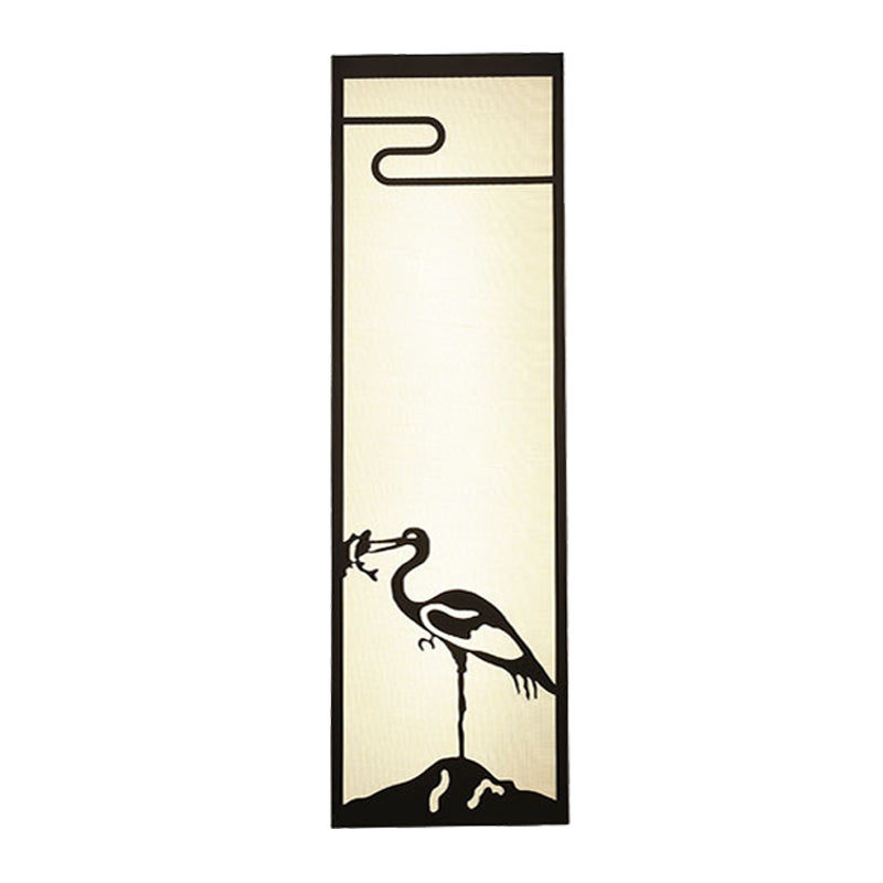 3-Light Bedroom Crane Wall Mounted Light Oriental Style Black Mural Lamp with Cuboid Fabric Shade Clearhalo 'Wall Lamps & Sconces' 'Wall Lights' Lighting' 1194470