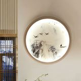 White Circular Wall Mounted Lighting Asia Style LED Metallic Mural Lamp with Pine Tree and Bird Pattern Clearhalo 'Wall Lamps & Sconces' 'Wall Lights' Lighting' 1194497