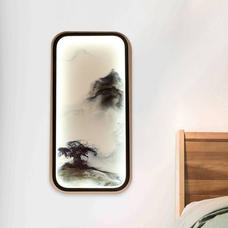 Rectangle Shaped Mountain Wall Mount Light Oriental Metallic LED Black Wall Mural Lamp for Living Room Black A Clearhalo 'Wall Lamps & Sconces' 'Wall Lights' Lighting' 1194505