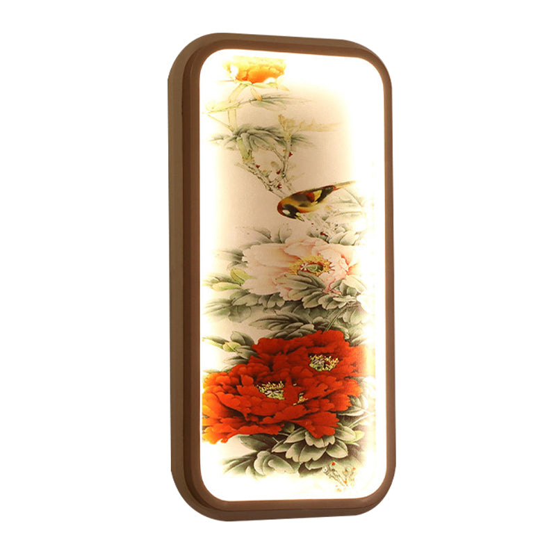 Rectangle Acrylic Peony Wall Mount Lamp Chinese Style LED Red Wall Mural Light Clearhalo 'Wall Lamps & Sconces' 'Wall Lights' Lighting' 1194524