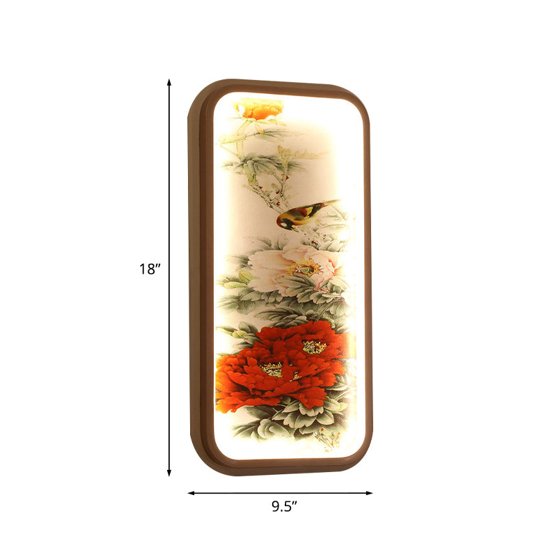 Rectangle Acrylic Peony Wall Mount Lamp Chinese Style LED Red Wall Mural Light Clearhalo 'Wall Lamps & Sconces' 'Wall Lights' Lighting' 1194525