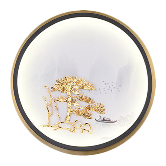 Round/Rectangle Pine Tree Wall Mural Light Chinese Style Metallic LED Guest Room Wall Lighting Idea Clearhalo 'Wall Lamps & Sconces' 'Wall Lights' Lighting' 1194551