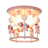 Cartoon Unicorn Flush Mount Light with Carrousel Design Resin 6 Bulbs Kid Room Flush Lamp in Blue/Pink Clearhalo 'Ceiling Lights' 'Close To Ceiling Lights' 'Close to ceiling' 'Flush mount' Lighting' 1194599