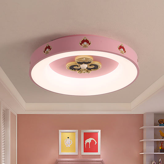 Circular Flushmount Lighting Kids Metallic LED Pink Flush Ceiling Lamp for Girls Bedroom Pink Clearhalo 'Ceiling Lights' 'Close To Ceiling Lights' 'Close to ceiling' 'Flush mount' Lighting' 1194605