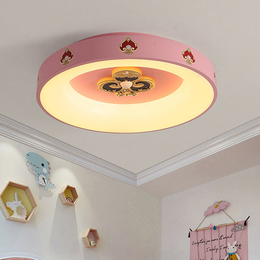 Circular Flushmount Lighting Kids Metallic LED Pink Flush Ceiling Lamp for Girls Bedroom Clearhalo 'Ceiling Lights' 'Close To Ceiling Lights' 'Close to ceiling' 'Flush mount' Lighting' 1194606