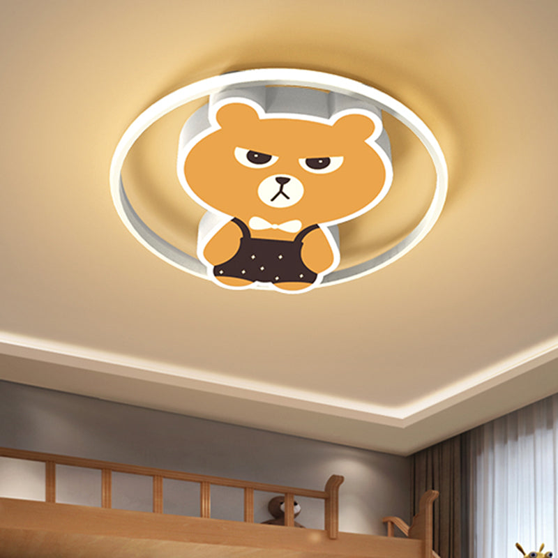 Metallic Bear Flush Light Fixture Cartoon LED Yellow Flush Mounted Lamp in White/Warm Light Yellow Clearhalo 'Ceiling Lights' 'Close To Ceiling Lights' 'Close to ceiling' 'Flush mount' Lighting' 1194609
