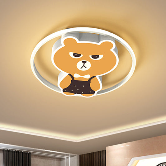 Metallic Bear Flush Light Fixture Cartoon LED Yellow Flush Mounted Lamp in White/Warm Light Clearhalo 'Ceiling Lights' 'Close To Ceiling Lights' 'Close to ceiling' 'Flush mount' Lighting' 1194610