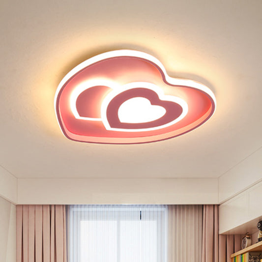 Loving Heart Shape Ceiling Flush Nordic Style Acrylic Blue/Pink Finish LED Flush Mount Lighting Clearhalo 'Ceiling Lights' 'Close To Ceiling Lights' 'Close to ceiling' 'Flush mount' Lighting' 1194614