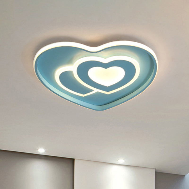 Loving Heart Shape Ceiling Flush Nordic Style Acrylic Blue/Pink Finish LED Flush Mount Lighting Clearhalo 'Ceiling Lights' 'Close To Ceiling Lights' 'Close to ceiling' 'Flush mount' Lighting' 1194618