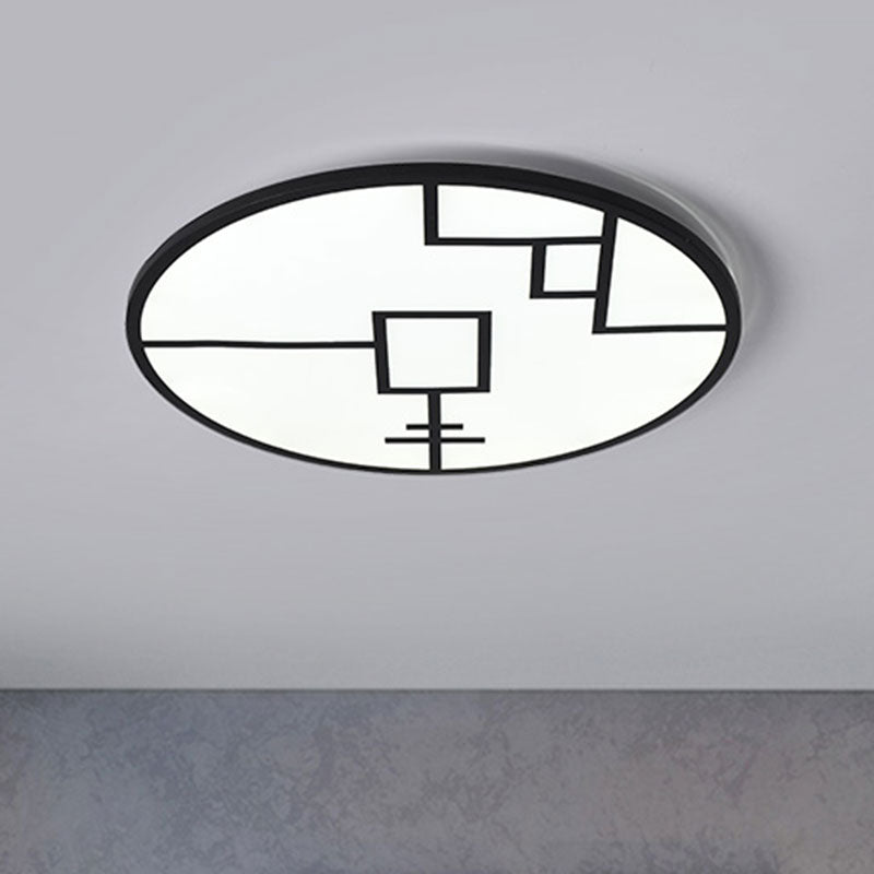 Contemporary Round Flush Lighting Metallic LED Bedroom Patterned Flush Mount Fixture in White/Black Black Clearhalo 'Ceiling Lights' 'Close To Ceiling Lights' 'Close to ceiling' 'Flush mount' Lighting' 1194621