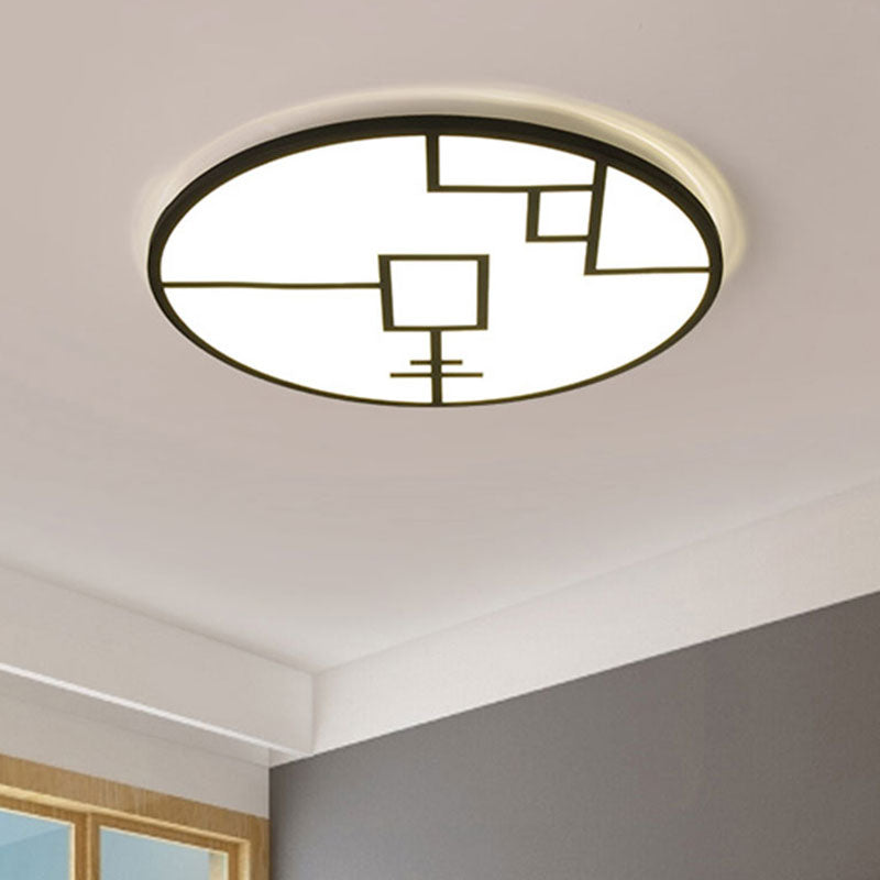 Contemporary Round Flush Lighting Metallic LED Bedroom Patterned Flush Mount Fixture in White/Black Clearhalo 'Ceiling Lights' 'Close To Ceiling Lights' 'Close to ceiling' 'Flush mount' Lighting' 1194622