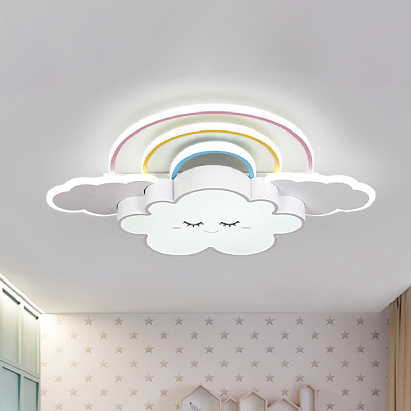 Cloud and Rainbow Ceiling Mounted Fixture Cartoon Acrylic Kids Room LED Flush Lamp in White/Pink White Clearhalo 'Ceiling Lights' 'Close To Ceiling Lights' 'Close to ceiling' 'Flush mount' Lighting' 1194641