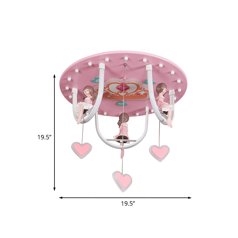 Cartoon Girl and Swing Flush Lamp Resin Kids Room LED Lighting Fixture with Loving Heart Detail in Pink Clearhalo 'Ceiling Lights' 'Close To Ceiling Lights' 'Close to ceiling' 'Flush mount' Lighting' 1194648