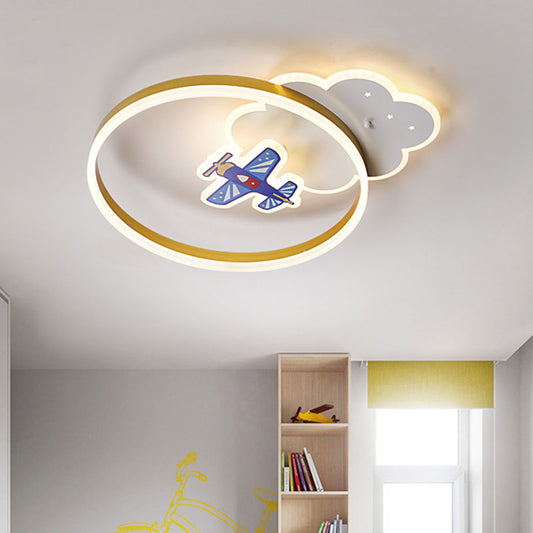 Gold Ring and Cloud Flush Lamp Fixture Nordic Style LED Metal Flush Lighting with Aircraft Decor Gold Clearhalo 'Ceiling Lights' 'Close To Ceiling Lights' 'Close to ceiling' 'Flush mount' Lighting' 1194649