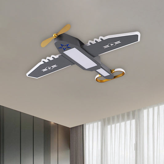 Metallic Airplane Flushmount Lamp Cartoon LED Grey Ceiling Mounted Light for Kids Room Grey Clearhalo 'Ceiling Lights' 'Close To Ceiling Lights' 'Close to ceiling' 'Flush mount' Lighting' 1194653