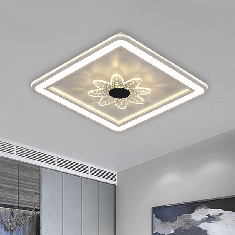 Kids Square Ceiling Flush Acrylic LED Bedroom Flush Mount Fixture with Windmill/Flower Detail in Black-White Black-White A Clearhalo 'Ceiling Lights' 'Close To Ceiling Lights' 'Close to ceiling' 'Flush mount' Lighting' 1194661