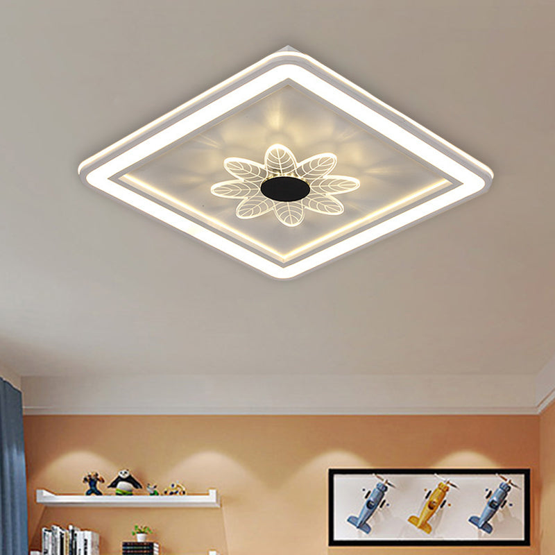 Kids Square Ceiling Flush Acrylic LED Bedroom Flush Mount Fixture with Windmill/Flower Detail in Black-White Clearhalo 'Ceiling Lights' 'Close To Ceiling Lights' 'Close to ceiling' 'Flush mount' Lighting' 1194662