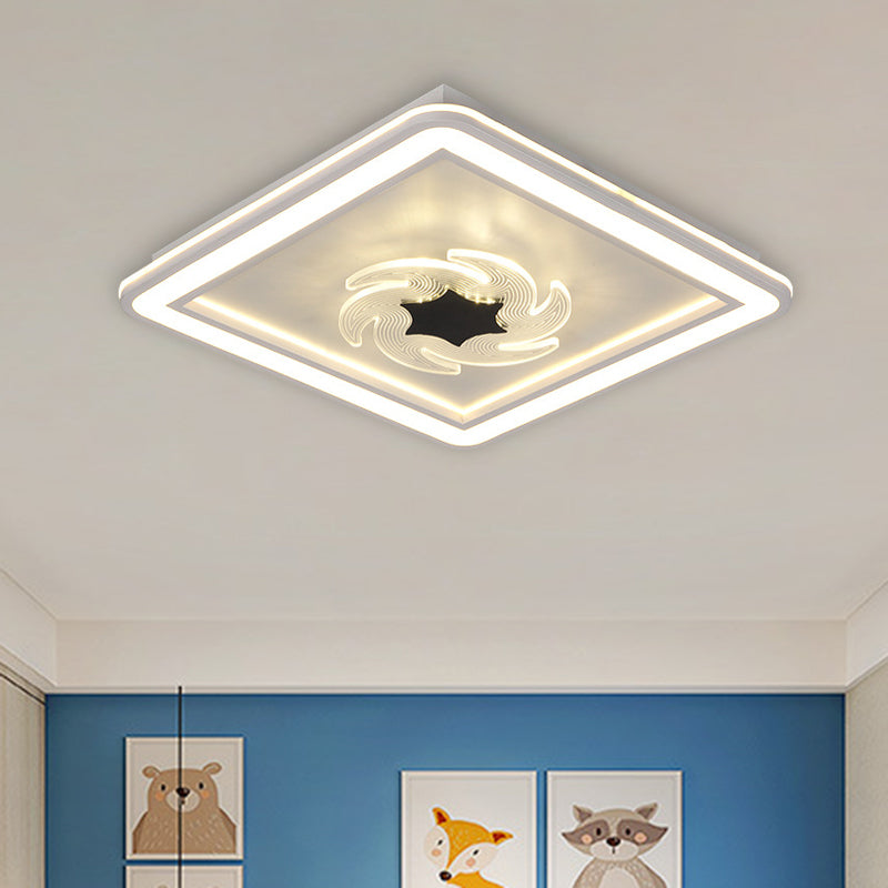 Kids Square Ceiling Flush Acrylic LED Bedroom Flush Mount Fixture with Windmill/Flower Detail in Black-White Clearhalo 'Ceiling Lights' 'Close To Ceiling Lights' 'Close to ceiling' 'Flush mount' Lighting' 1194667