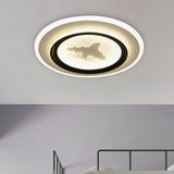 Black and White Round Flush Light Fixture Cartoon LED Acrylic Flush Mount Lamp with Airplane/Deer Pattern Clearhalo 'Ceiling Lights' 'Close To Ceiling Lights' 'Close to ceiling' 'Flush mount' Lighting' 1194684