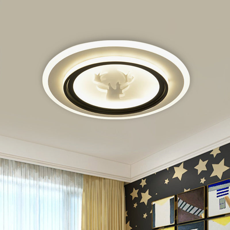 Black and White Round Flush Light Fixture Cartoon LED Acrylic Flush Mount Lamp with Airplane/Deer Pattern Clearhalo 'Ceiling Lights' 'Close To Ceiling Lights' 'Close to ceiling' 'Flush mount' Lighting' 1194688