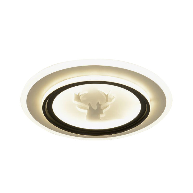 Black and White Round Flush Light Fixture Cartoon LED Acrylic Flush Mount Lamp with Airplane/Deer Pattern Clearhalo 'Ceiling Lights' 'Close To Ceiling Lights' 'Close to ceiling' 'Flush mount' Lighting' 1194690