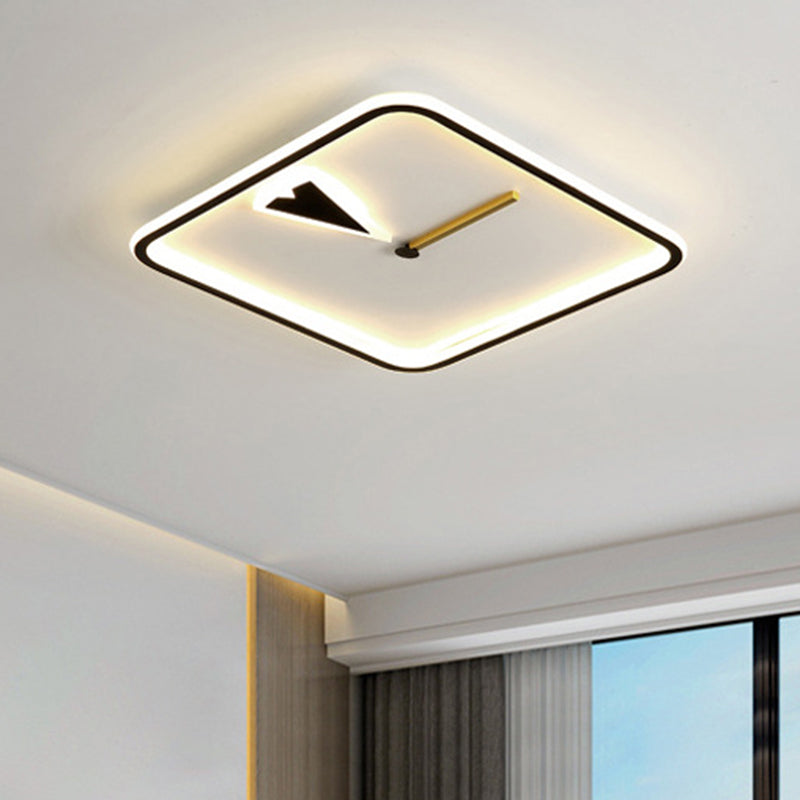 Round/Square Flushmount with Clock Design Modernist Acrylic LED Bedroom Flush Lighting in Black/Gold Clearhalo 'Ceiling Lights' 'Close To Ceiling Lights' 'Close to ceiling' 'Flush mount' Lighting' 1194693